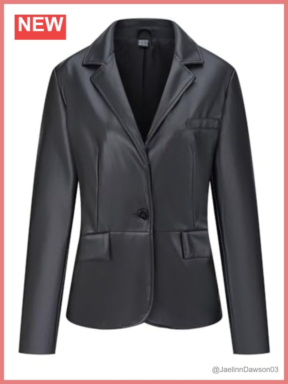 Faux Leather Blazer Jacket Button Down Shacket Coat with Pockets